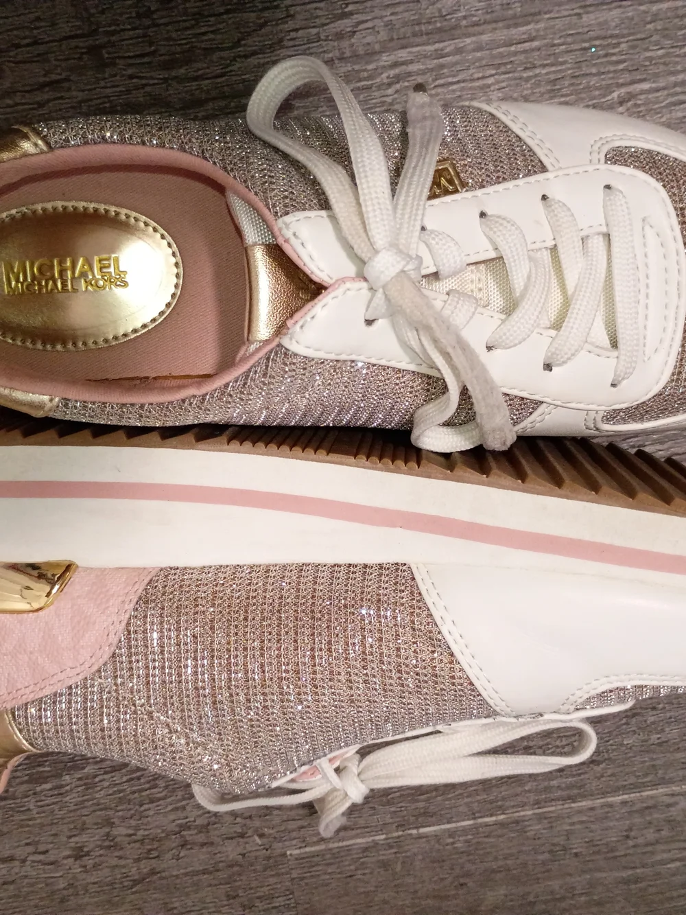 Michael Kors Women's Pink Metallic Lace-Up Sneakers
